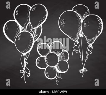 Groupe des ballons sur une chaîne. La craie à la main sur le conseil. Vector illustration Illustration de Vecteur