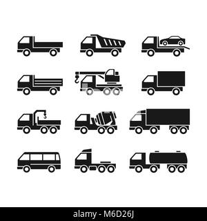 Ensemble d'icônes de camions sur un fond blanc. Camions de fonction différente. Illustration de Vecteur