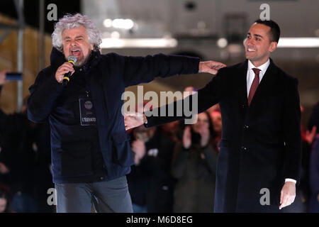 Beppe Grillo et le premier candidat Luigi Di Maio Roma 02/03/2018. Chiusura della campagna elettorale del Movimento 5 Stelle al Piazza del Popolo. 02 mars 2018 à Rome. La Piazza del Popolo. Clôture de la campagne électorale du mouvement 5 étoiles partie. Foto Samantha Insidefoto Zucchi Banque D'Images