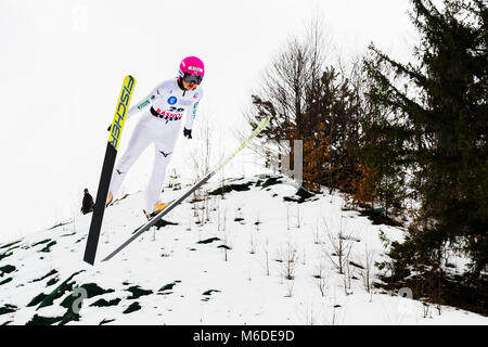 3 mars 2018 : Yuka Seto (JPN) pendant la Coupe du monde de saut à ski FIS Mesdames Rasnov (ROU) 2018 Carbunarii à Valea, Rasnov, Roumanie ROU. Foto : Cronos/Catalin Soare Banque D'Images