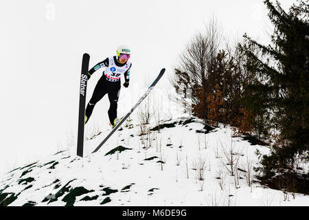 3 mars 2018 : Sara Takanashi (JPN) pendant la Coupe du monde de saut à ski FIS Mesdames Rasnov (ROU) 2018 Carbunarii à Valea, Rasnov, Roumanie ROU. Foto : Cronos/Catalin Soare Banque D'Images