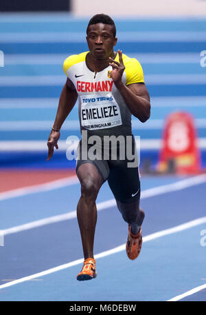 Birmingham, UK. Le 3 mars 2018. Peter Emelieze de Germanz s'exécutant dans le sprint de 60 mètres. Photo : Sven Hoppe/dpa dpa : Crédit photo alliance/Alamy Live News Banque D'Images