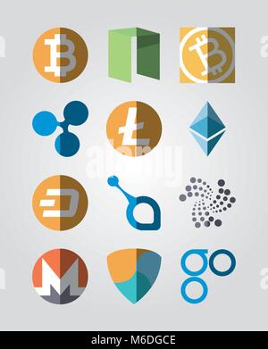 Icon Set de symboles différents de cryptocurrency sur fond blanc, un design coloré vector illustration Illustration de Vecteur