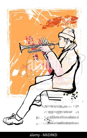 Trumpet player sur grunge fond - vector illustration Illustration de Vecteur