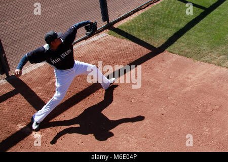 Félix Hernández lanzador de los Seatlle navigateurs en el campo de entrenamiento Peoria Sports Complex Foto : Alejandro van Schermbeek. 13/3/13 Banque D'Images