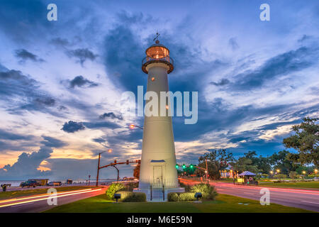 Biloxi, Mississippi, USA Phare au crépuscule. Banque D'Images