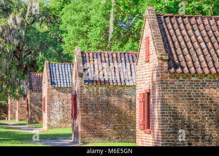 Maisons d'esclaves des plantations conservés à Charleston, Caroline du Sud, USA. Banque D'Images