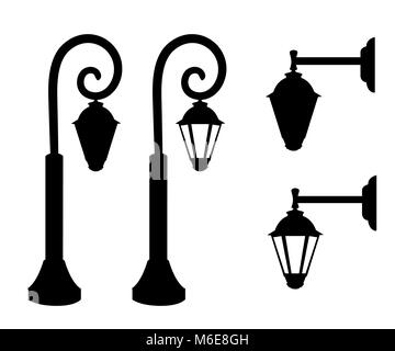 Silhouette de vintage de réverbères. Vector retro lampe rue lights isolé sur fond blanc. La page du site Web et mobile app design Illustration de Vecteur