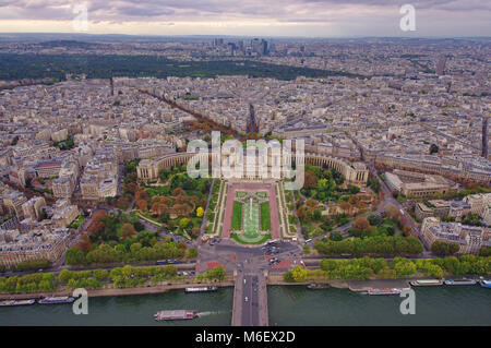 Vue aérienne de la ville de Paris et de la Tour Eiffel Trocadéro Banque D'Images