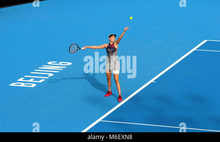 La Croatie Donna Vekic Anastasija Sevastova partenariat sert de la Lettonie à l'Open de Chine à Beijing Octobre 2017 vs Sloane Stephens et Heather Watson Banque D'Images