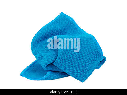 D'un coup horizontal bleu froissé une débarbouillette sur un fond blanc. Banque D'Images