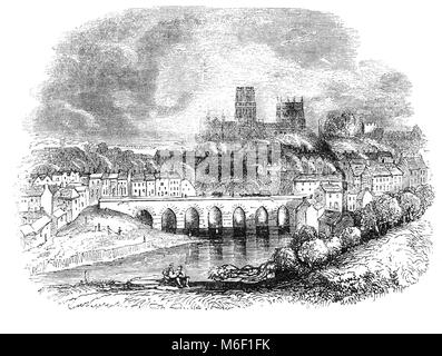 Une vue de la ville de Durham. La cathédrale de Durham Romane Normande fondée sur le lieu de sépulture de Saint Cuthbert, occupe une position stratégique sur un promontoire au-dessus de la rivière Wear est devenu un centre de pèlerinage de l'Angleterre médiévale. Banque D'Images