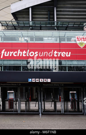 Stuttgart, Allemagne - Février 03, 2018 : la prescription des entrées au Mercedes-Benz Arena avec des endroits à la tribune le Février 03, 2018 à Stuttgar Banque D'Images