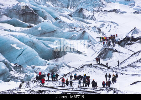 Solheimajokoll Glacier, le sud de l'Islande. Banque D'Images