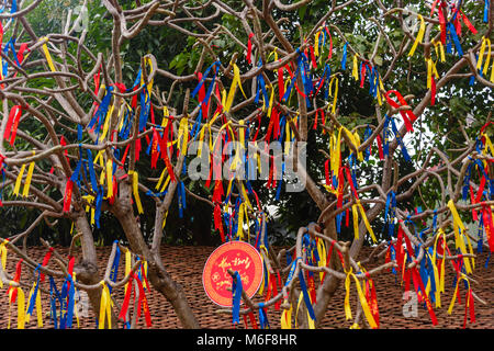 Des rubans multicolores se suspendre à un arbre à Ho Giam (le lac de la littérature) à Hanoi, Vietnam Banque D'Images