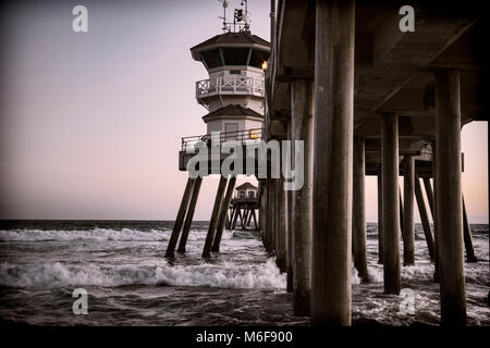 Huntington Beach Pier B&W Banque D'Images