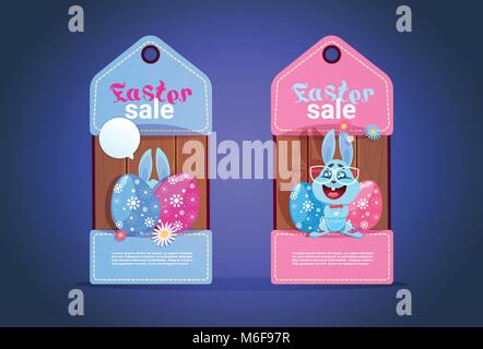 Joyeuses Pâques Vente Tags avec Cute Bunny et Colofrul saisonniers Concept Discount Oeufs Illustration de Vecteur