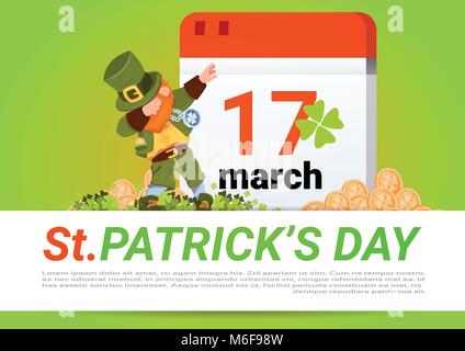 Happy St Patrick Day Poster Green Lutin Plus de Calendrier avec le 17 mars Illustration de Vecteur