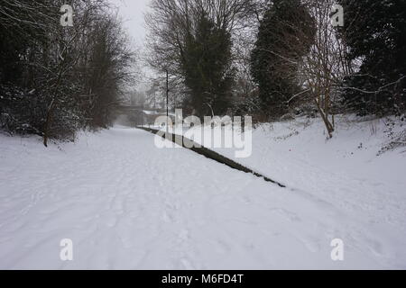 Milton Keynes, Royaume-Uni. Le 3 mars 2018. La neige sur la plateforme de la gare Great Linford, Milton Keynes, 3 mars 2018. Crédit : Martin Smith/Alamy Live News Banque D'Images