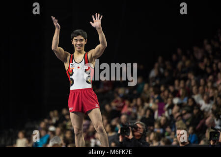 Hoffman Estates, Illinois, USA. 3e Mar, 2018. SHIRAI KENZO salue la foule lors de la rencontre tenue au Sears Centre à Hoffman Estates, Illinois. Credit : Amy Sanderson/ZUMA/Alamy Fil Live News Banque D'Images