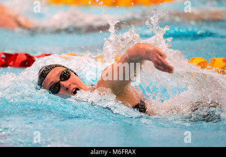 Mireia Belmonte sur son chemin pour gagner le 400m nage libre lors de la troisième journée de l'EISM 2018 Championnats britanniques et à la Royal Commonwealth Pool, Édimbourg. Banque D'Images