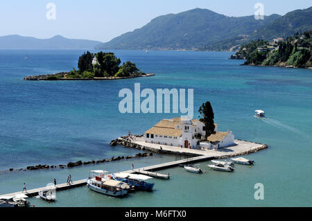 Vlachernes monastère orthodoxe, l'île de Pontikonisi, Corfou, Grèce Banque D'Images