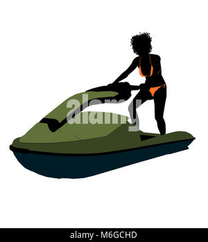 African American female jetskier illustration art silhouette sur un fond blanc Banque D'Images