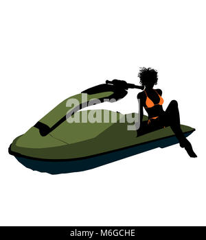 African American female jetskier illustration art silhouette sur un fond blanc Banque D'Images