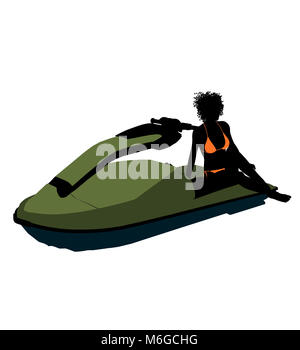 African American female jetskier illustration art silhouette sur un fond blanc Banque D'Images