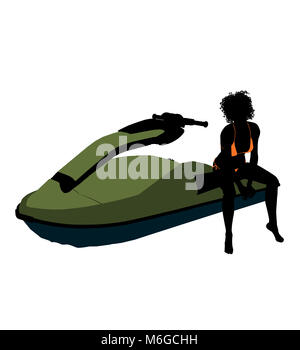 African American female jetskier illustration art silhouette sur un fond blanc Banque D'Images