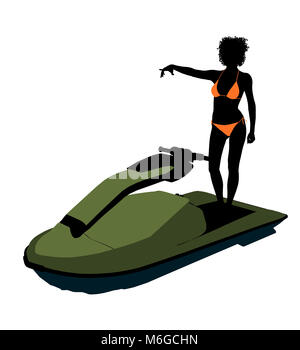 African American female jetskier illustration art silhouette sur un fond blanc Banque D'Images