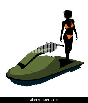 African American female jetskier illustration art silhouette sur un fond blanc Banque D'Images