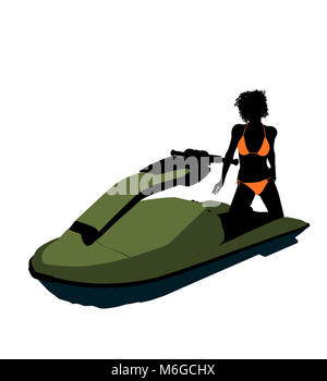 African American female jetskier illustration art silhouette sur un fond blanc Banque D'Images