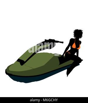 African American female jetskier illustration art silhouette sur un fond blanc Banque D'Images