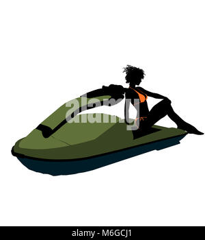 African American female jetskier illustration art silhouette sur un fond blanc Banque D'Images