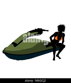 African American female jetskier illustration art silhouette sur un fond blanc Banque D'Images