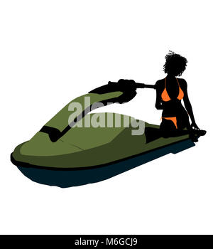 African American female jetskier illustration art silhouette sur un fond blanc Banque D'Images