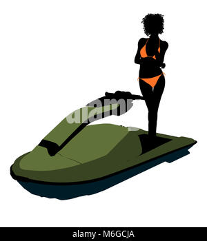 African American female jetskier illustration art silhouette sur un fond blanc Banque D'Images