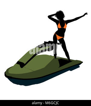 African American female jetskier illustration art silhouette sur un fond blanc Banque D'Images