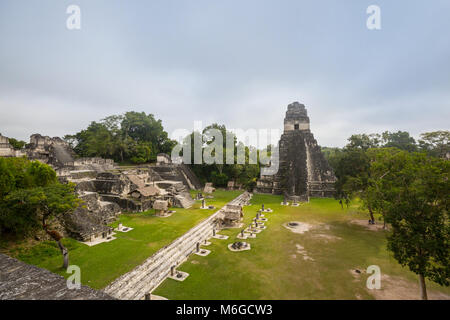 Célèbre temples mayas dans le parc national de Tikal, Guatemala, Amérique Centrale Banque D'Images