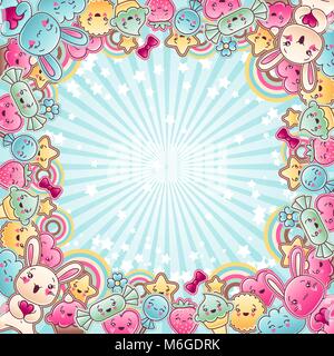 Enfant mignon kawaii doodles avec arrière-plan Illustration de Vecteur