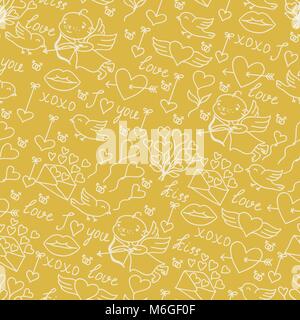 Saint-valentin lovely seamless texture with cute doodles Illustration de Vecteur