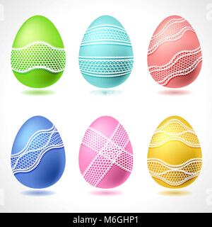 Ensemble de 6 oeufs de Pâques vecteur avec ruban de dentelle Illustration de Vecteur