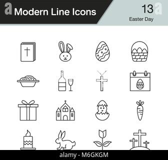 Icônes de Pâques. Ligne moderne ensemble design 13. Pour la présentation, la conception graphique, application mobile, design web, infographie. Vector illustration. Illustration de Vecteur