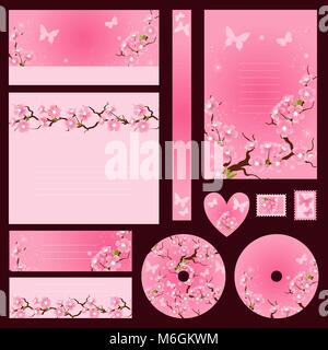 Ensemble d'invitations de mariage avec fleurs background Illustration de Vecteur