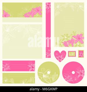 Ensemble d'invitations de mariage avec fleurs background Illustration de Vecteur