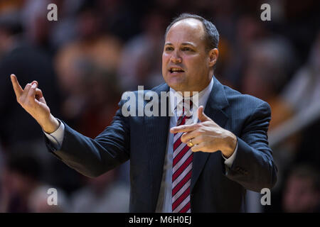 3 mars 2018 : l'entraîneur-chef Mark Fox de la Georgia Bulldogs pendant le match de basket-ball de NCAA entre les bénévoles de l'Université du Tennessee et de l'université de Georgia Bulldogs à Thompson Boling Arena de Knoxville TN Tim Gangloff/CSM Crédit : Cal Sport Media/Alamy Live News Banque D'Images