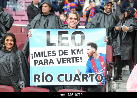 Barcelone, Espagne. 08Th Mar, 2018. L'avant du FC Barcelone Lionel Messi (10) Disciples pendant le match entre le FC Barcelone contre l'Atletico Madrid, pour la série 27 de la Liga Santander, joué au Camp Nou le 4 mars 2018 à Barcelone, Espagne. Más Información Gtres Crédit : Comuniación sur ligne, S.L./Alamy Live News Banque D'Images