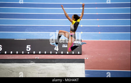 Birmingham, UK. 4e Mar, 2018. : Championnats du monde en salle. L'Allemagne Malaika Mihambo concurrentes dans le cas de saut en longueur. Photo : Sven Hoppe/dpa dpa : Crédit photo alliance/Alamy Live News Banque D'Images