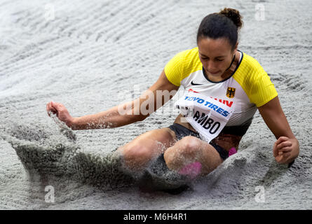 Birmingham, UK. 4e Mar, 2018. : Championnats du monde en salle. L'Allemagne Malaika Mihambo concurrentes dans le saut en longueur. Photo : Sven Hoppe/dpa dpa : Crédit photo alliance/Alamy Live News Banque D'Images